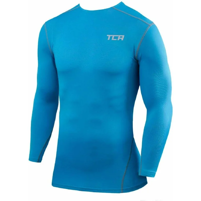 Men's short-sleeve subtle soft-trendy-cool-lime shirt-TCA Pro Performance Mens Long Sleeve Compression Top - Blue