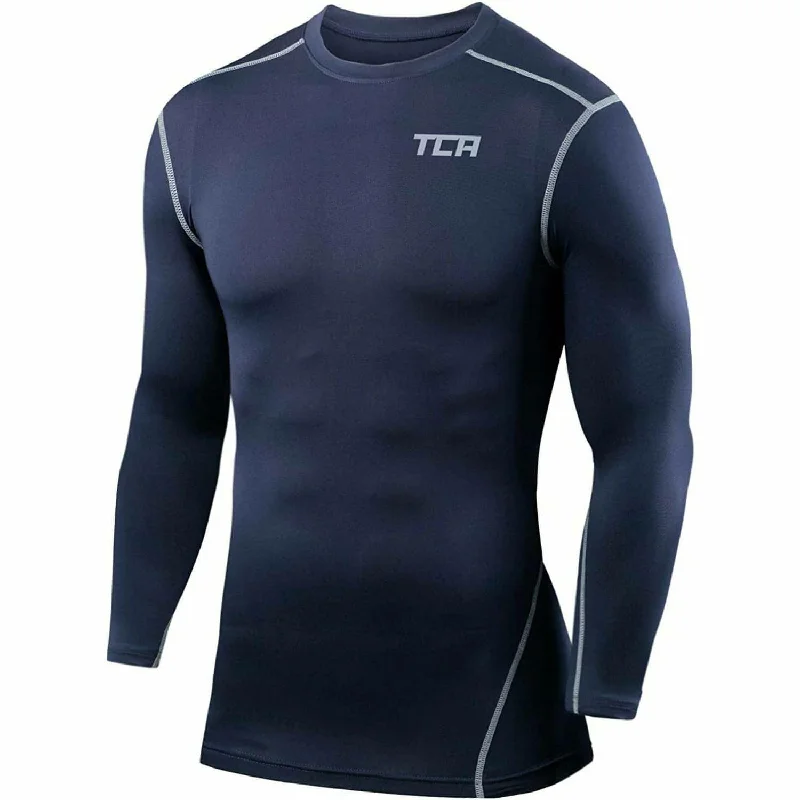 Men's short-sleeve classic muted-fresh-icy-slate shirt-TCA Pro Performance Mens Long Sleeve Compression Top - Navy