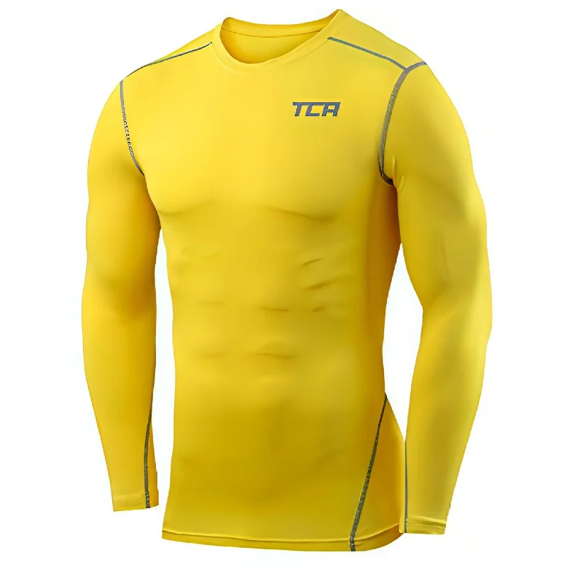 Men's short-sleeve trendy bright-artisanal-hand-dyed tee-TCA Pro Performance Mens Long Sleeve Compression Top - Yellow