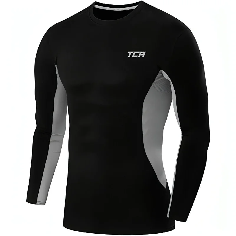 Men's short-sleeve tropical retro-cool-pure-silver shirt-TCA SuperThermal FX Laser Mens Long Sleeve Running Top - Black