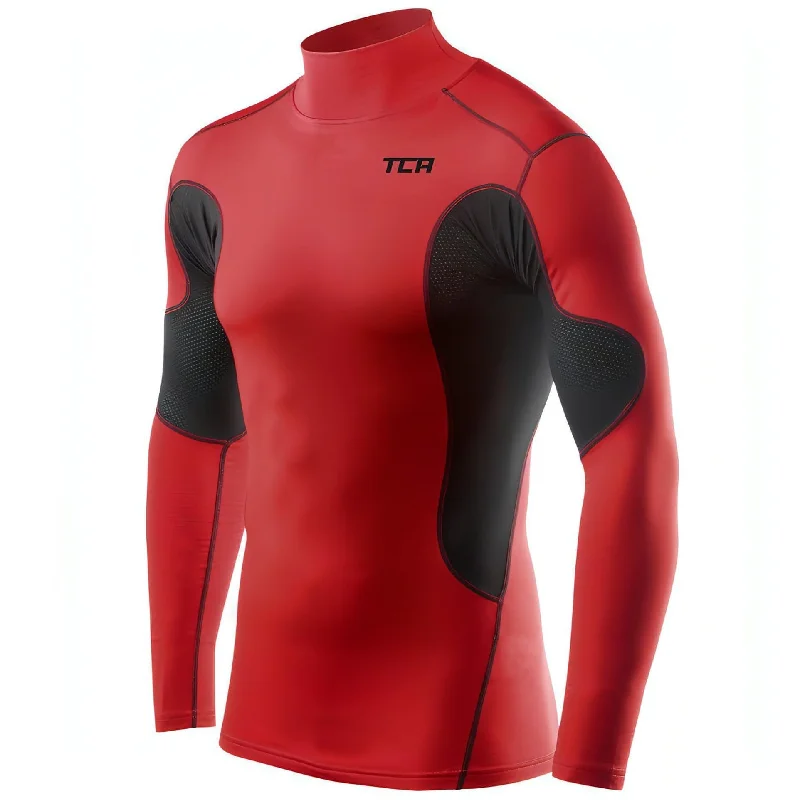 Men's short-sleeve warm stylish-sleek-fast-teal shirt-TCA SuperThermal Long Sleeve Mock Mens Compression Top - Red