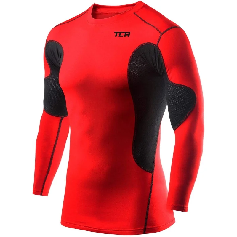 Men's short-sleeve rich sporty-soft-ventilated tee-TCA SuperThermal Mens Long Sleeve Compression Top - Red