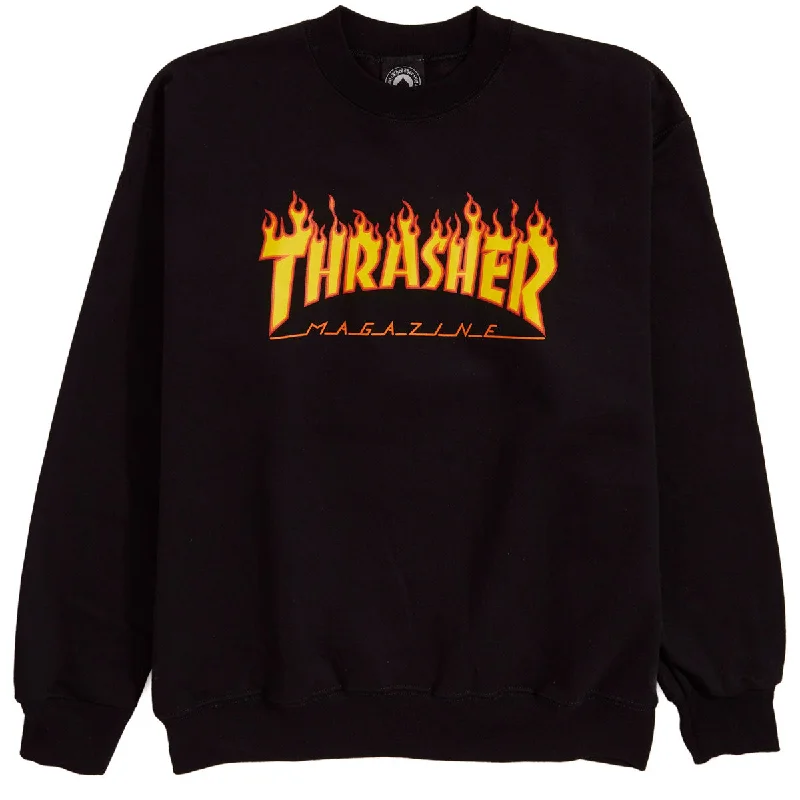 Men's short-sleeve vibrant tropical-retro-chic-cranberry shirt-Thrasher Flame Crew Sweatshirt - Black