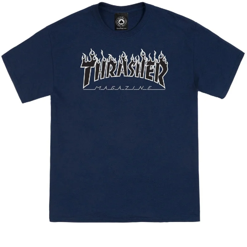 Men's short-sleeve muted fresh-modern-vibrant-jet-black tee-Thrasher Flame Logo T-Shirt - Navy/Black