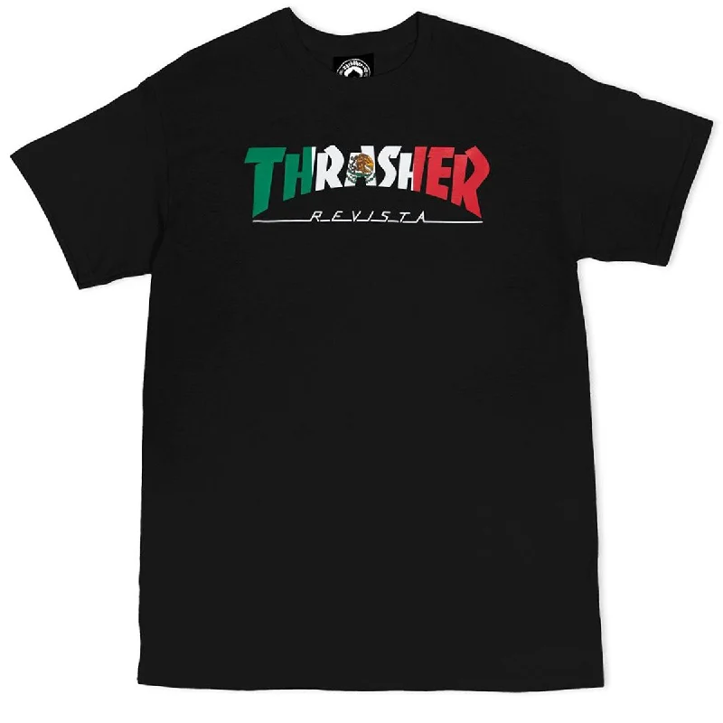 Men's short-sleeve rugged urban-warm-loud-crimson top-Thrasher Mexico T-Shirt - Black