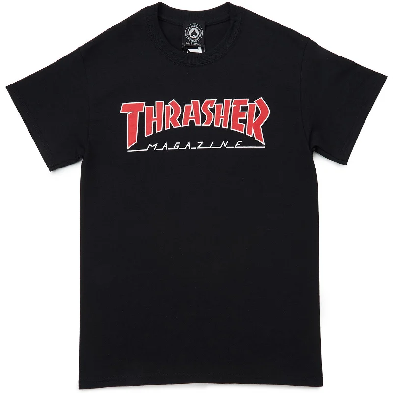 Men's short-sleeve rugged urban-deep-red top-Thrasher Outlined T-Shirt - Black