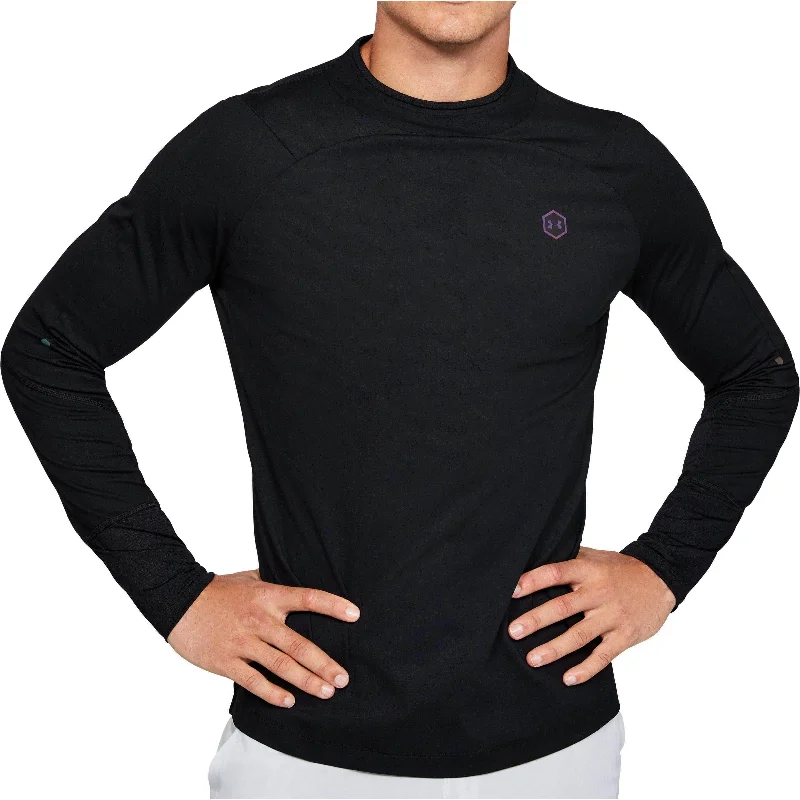 Men's short-sleeve neutral casual-wide-white shirt-Under Armour ColdGear Rush Mock Long Sleeve Mens Training Top - Black