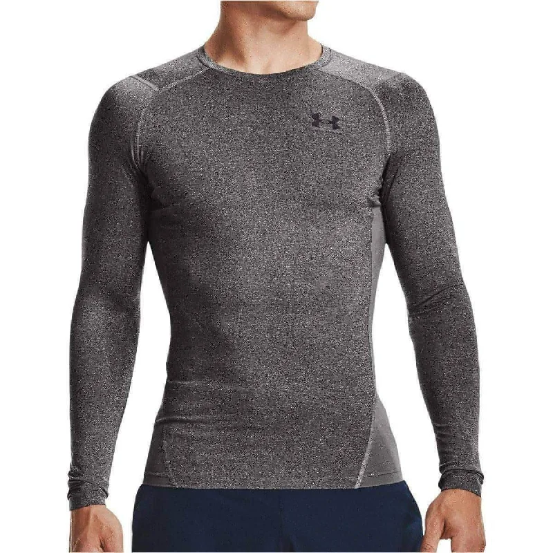 Men's short-sleeve vibrant tight-khaki shirt-Under Armour Heatgear Armour Long Sleeve Mens Compression Top - Grey