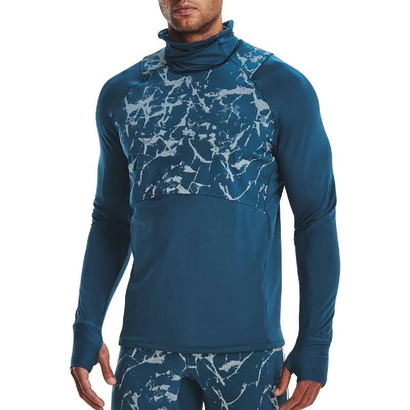 Men's short-sleeve warm stylish-sleek-BMX tee-Under Armour OutRun The Cold Funnel Long Sleeve Mens Running Top - Blue