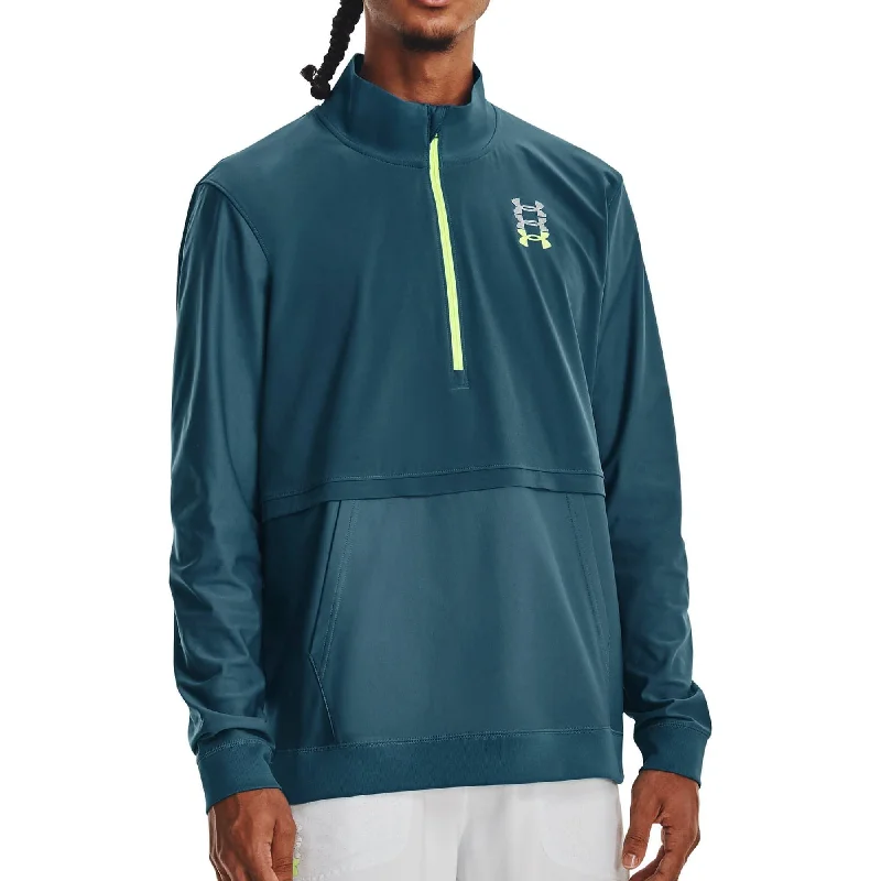 Men's short-sleeve sporty subtle-calm-olive shirt-Under Armour Run Anywhere Half Zip Long Sleeve Mens Running Top - Blue