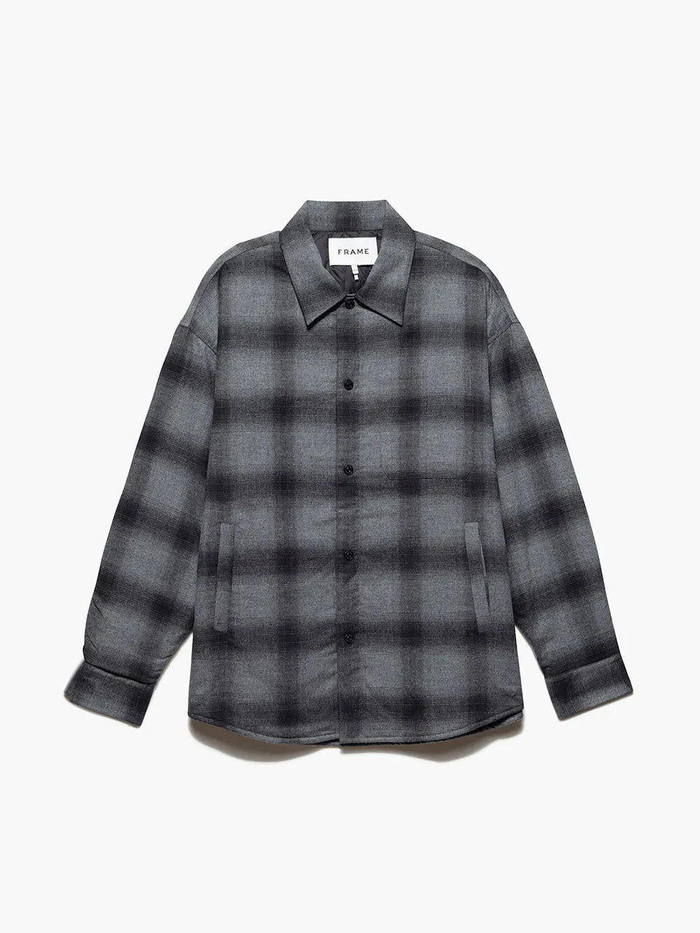 Men's short-sleeve warm sharp-geometric tee-Frame - Men’s LW Padded Plaid Overshirt Black/Grey Plaid