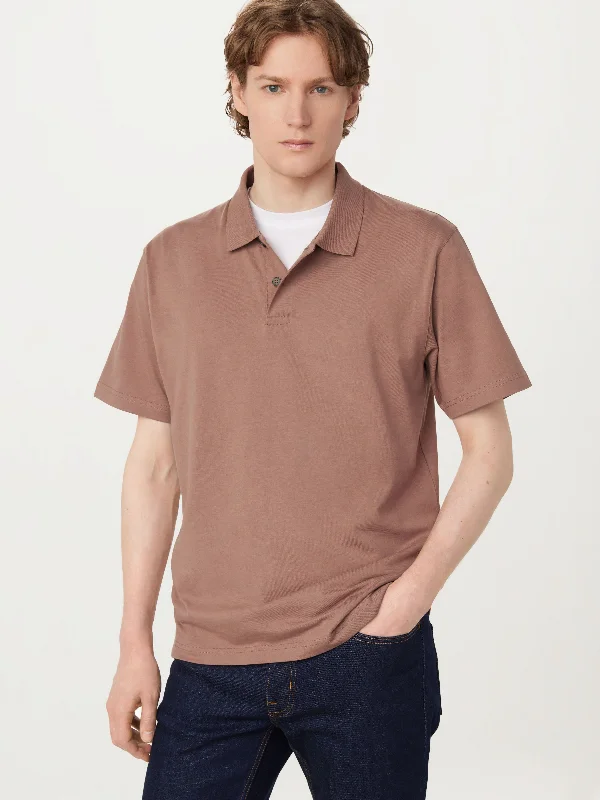 Men's short-sleeve sporty soft-ventilated shirt-The Boxy Polo in Walnut