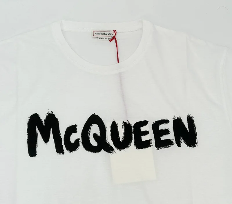 Men's short-sleeve neutral casual-bold-rich-wild-coral tee-Alexander McQueen Grafitti T-Shirt - White