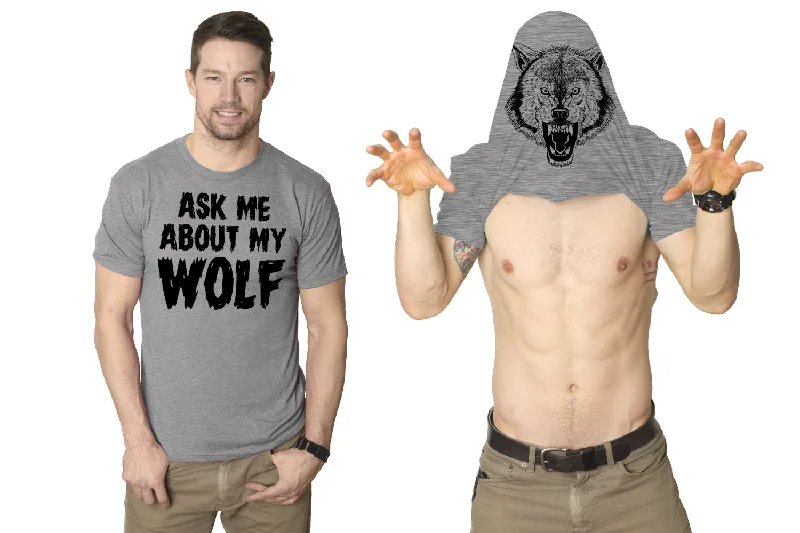 Men's short-sleeve rich sporty-vented shirt-Ask Me About My Wolf Flip Men's Tshirt