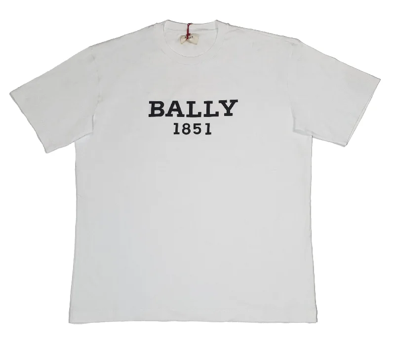 Men's short-sleeve smooth chest-pocket top-Bally 6303587 Men's White 100% Organic-Cotton Logo T-shirt