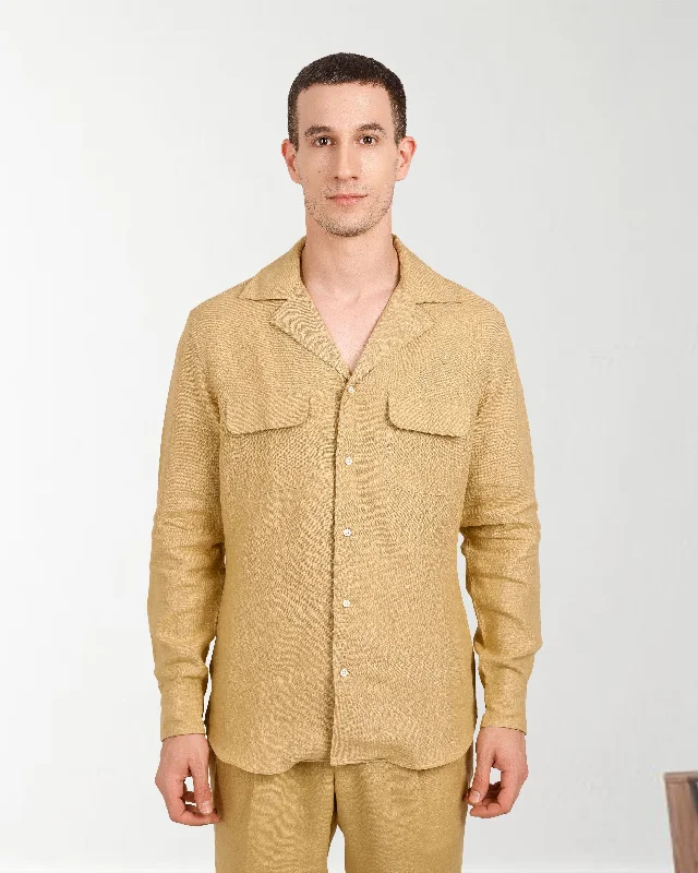 Camp Collar Shirt in Goldish Yellow Linen