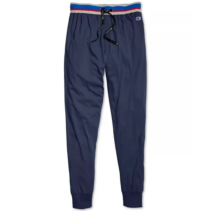 men's tapered workday blue pants-Champion Men's Cotton Jogger Pajama Pants Dark Blue Size Medium