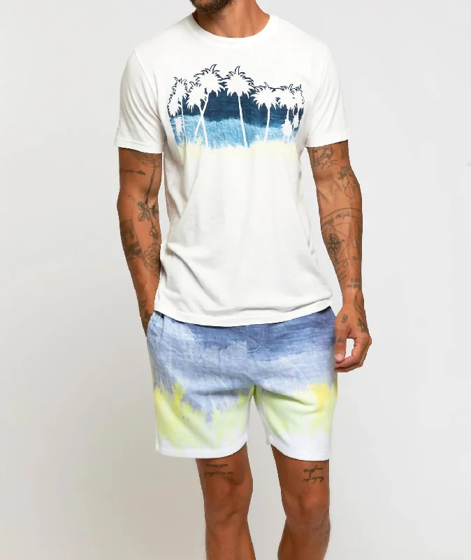 Men's short-sleeve deep classic-muted-fresh-chill-blue shirt-Citron Palms Crew Tee In White