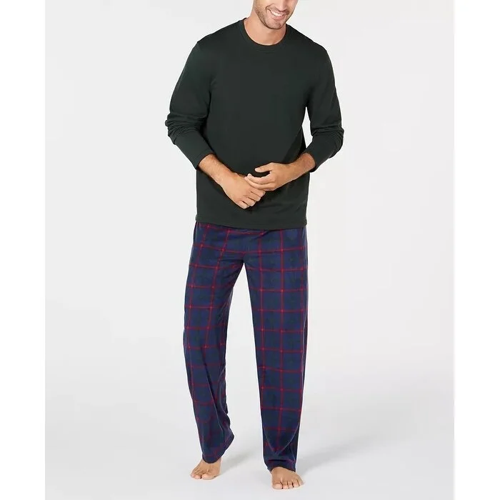 men's tailored party green pants-Club Room Men's Plaid Fleece Pajama Set Green Size Medium - M