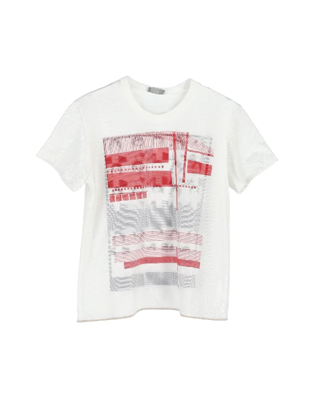 Men's short-sleeve relaxed tribal tee-Dior Printed Short Sleeve T-Shirt in White Cotton