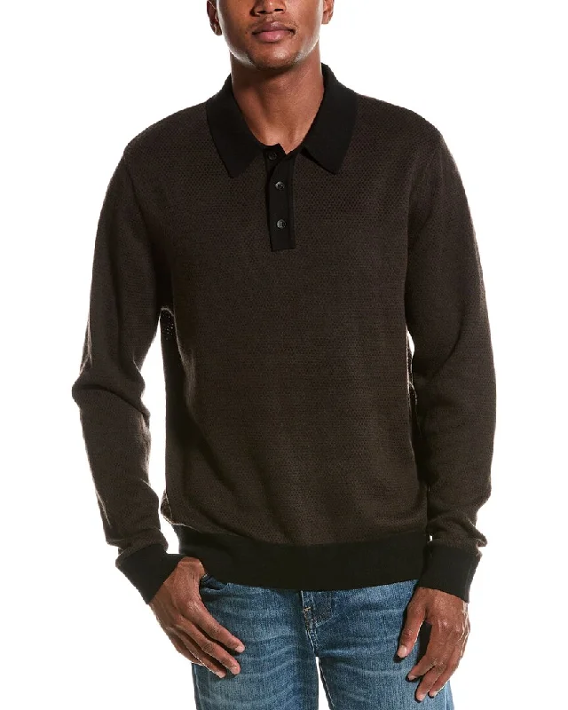 Men's short-sleeve elegant high-end shirt-Elie Tahari Textured Wool-Blend Polo Sweater