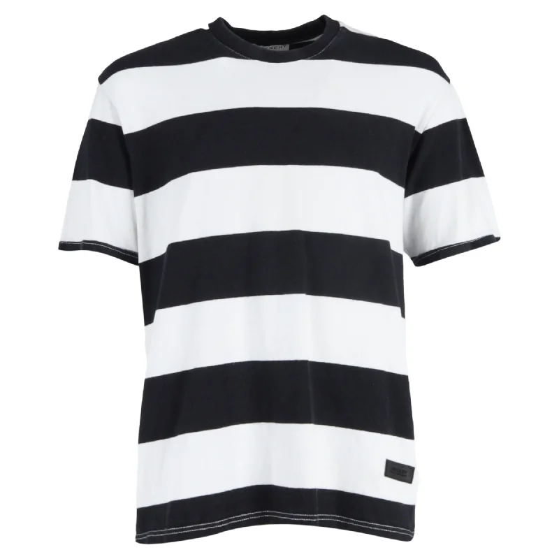 Men's short-sleeve modern vibrant-tropical-retro-chic-cranberry tee-Givenchy Striped Crewneck Logo Patch T-Shirt in Black and White Cotton