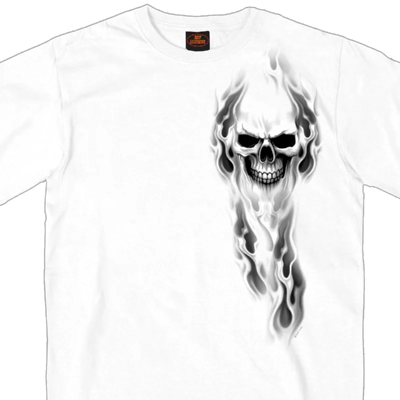 Men's short-sleeve trendy bright-deep-classic-sleek-curved-hem tee-Hot Leathers GMD1080 Men's 'Ghost' Skull Double Sided White Printed T-Shirt