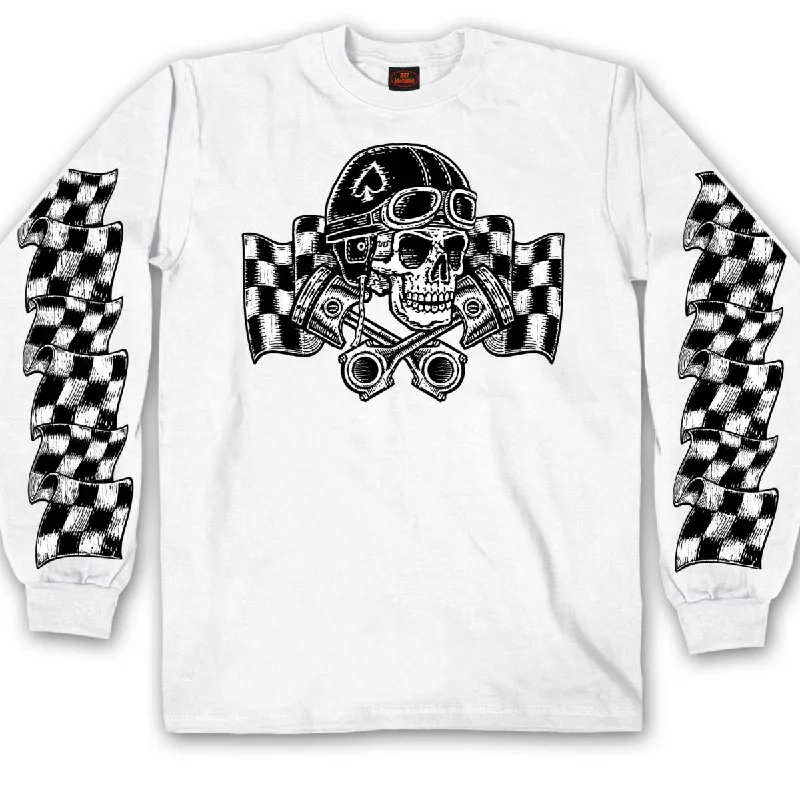 Men's short-sleeve cool rugged-urban-warm-breathable-merino top-Hot Leathers GMS2528 Men's White Vintage Skull Long Sleeve Print T-Shirt