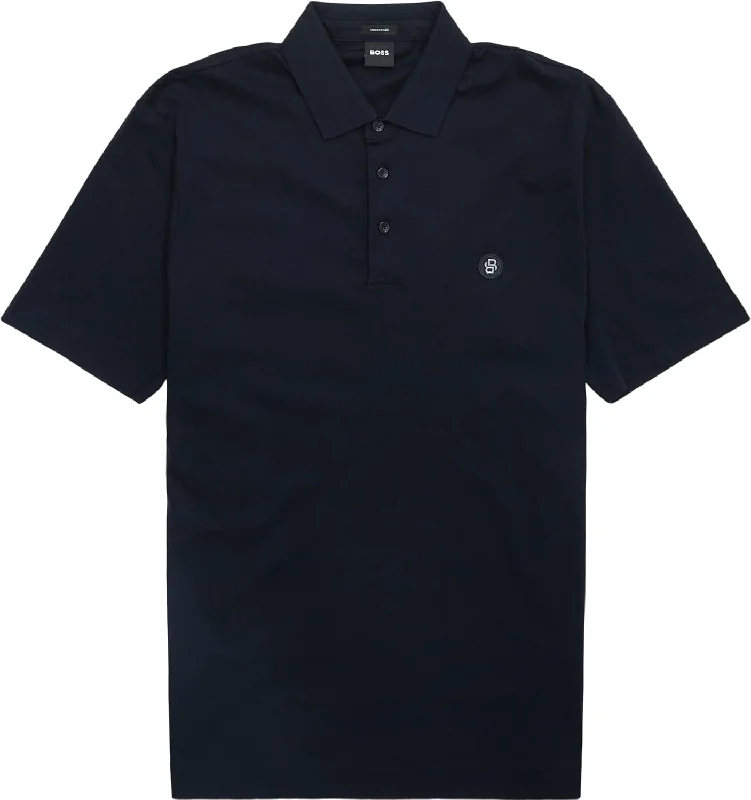 Men's short-sleeve trendy bright-deep-classic-neon-accent tee-Hugo Boss Men's Parris 01 Metal Logo Polo Shirt, Navy