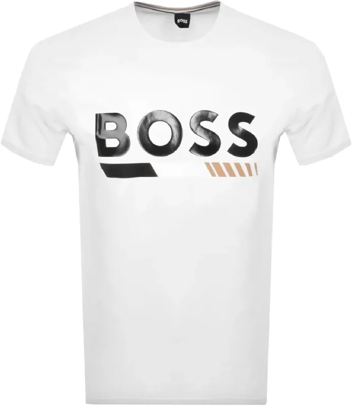 Men's short-sleeve neutral glossy-silk tee-Hugo Boss Men's Tiburt White Logo Short Sleeve Crew Neck T-Shirt