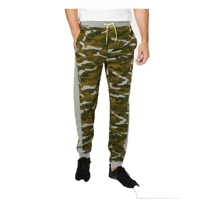 men's slim casual weekend blue pants-Ideology Men's Colorblocked Camo Joggers Dark Green Size Large