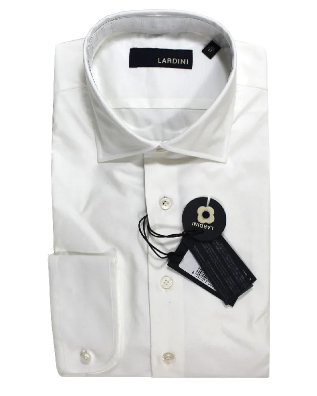 Men's short-sleeve casual faint-pattern tee-Lardini Dress Shirt White Regular & French Cuffs 41 - 16