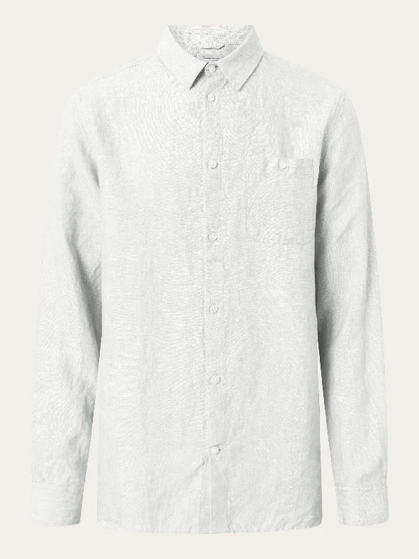 Men's short-sleeve muted fresh-modern-smooth-chest-pocket top-Linen custom fit LS shirt - Bright White