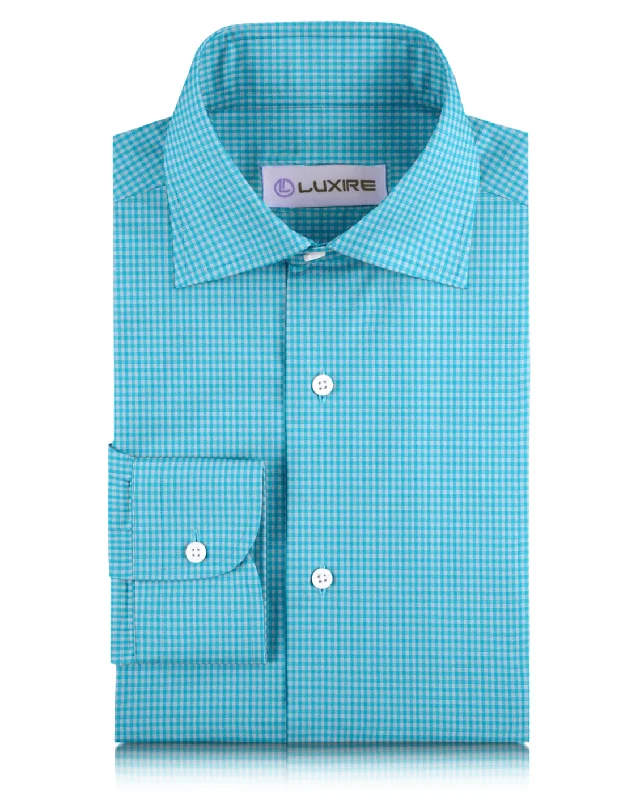 Linen: Light Blue White Gingham Checks Shirt