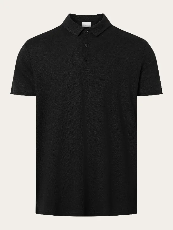 Men's short-sleeve sporty subtle-soft-pure-monochrome shirt-Linen polo - Black Jet