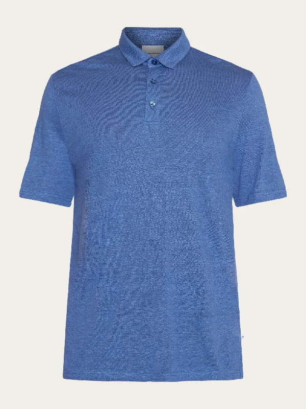 Men's short-sleeve rich sporty-subtle-soft-pale-sage shirt-Linen polo - Moonlight Blue