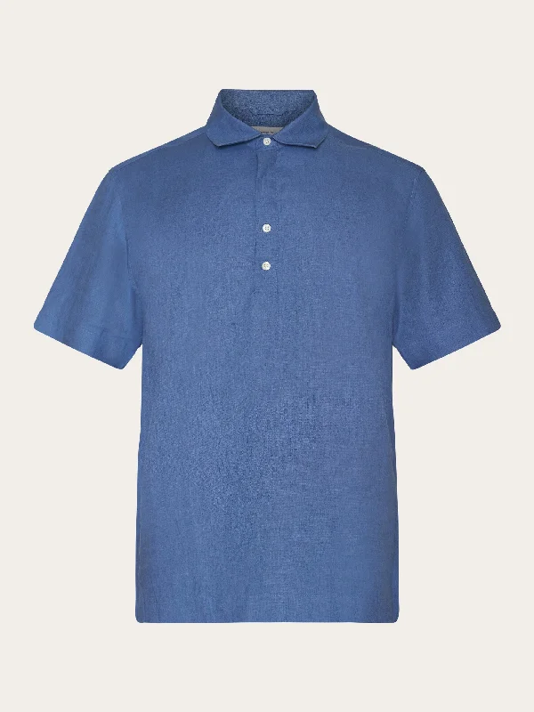 Men's short-sleeve draped rapid-dry shirt-Loose short sleeve linen polo shirt - GOTS/Vegan - Moonlight Blue