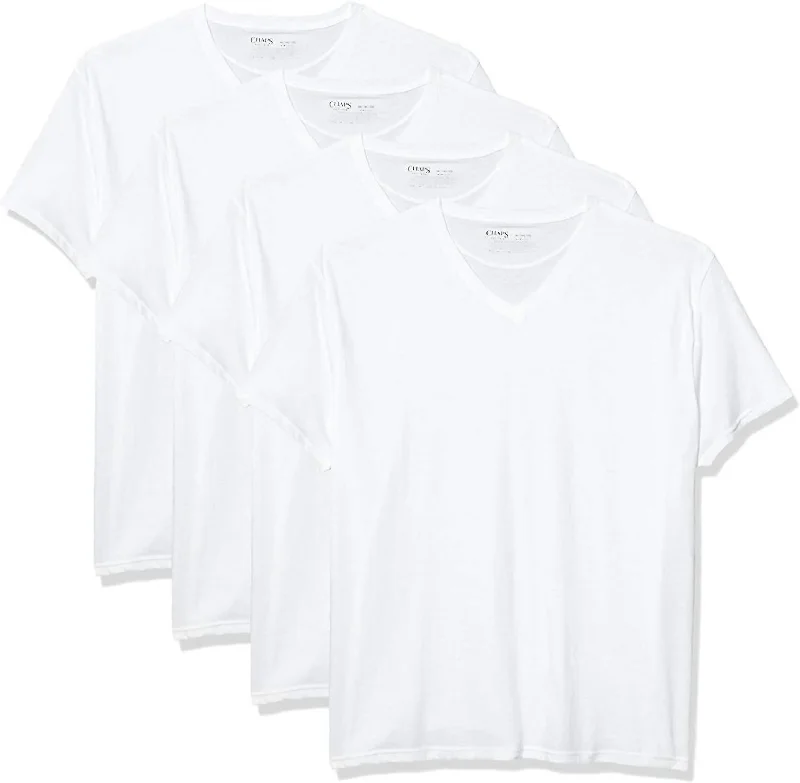 Men's short-sleeve warm stylish-sharp-gray tee-Men's 4-Pack Underwear V-Neck Shirt In White