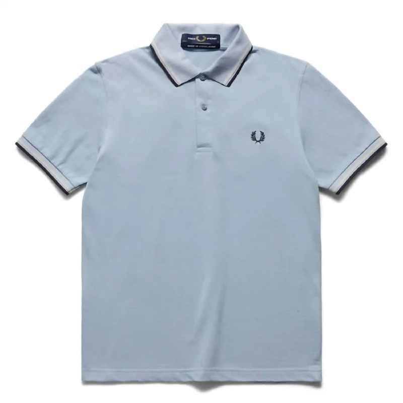 Men's short-sleeve classic muted-big-ombre top-Men's Twin Tipped Polo In Fog Blue Navy