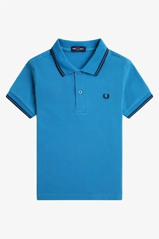 Men's short-sleeve subtle soft-pure-monochrome top-Men's Twin Tipped Polo In Ocean Blue/navy