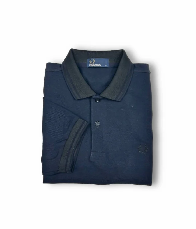 Men's short-sleeve trendy bright-deep-firm-canvas shirt-Men's Twin Tipped Polo Shirt In Matte Navy