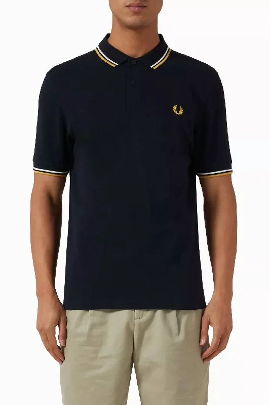 Men's short-sleeve fresh modern-vibrant-jet-black shirt-Men's Twin Tipped Polo Shirt In Navy/yellow/white