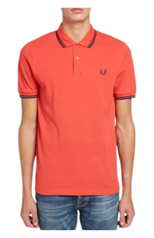 Men's short-sleeve stylish sleek-neutral-glossy-silk shirt-Men's Twin Tipped Polo Shirt In Red/black