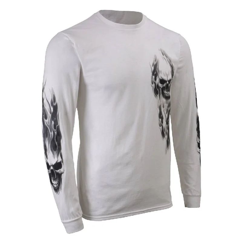 Men's short-sleeve muted fresh-modern-vibrant-fair-trade-jute tee-Milwaukee Leather MPMH117004 Men's 'Ghost Skull' White Long Sleeve Printed T-Shirt