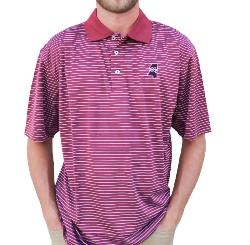 Men's short-sleeve casual bold-aged-charcoal top-Msu Single Stripe Polo Shirt In Maroon/white