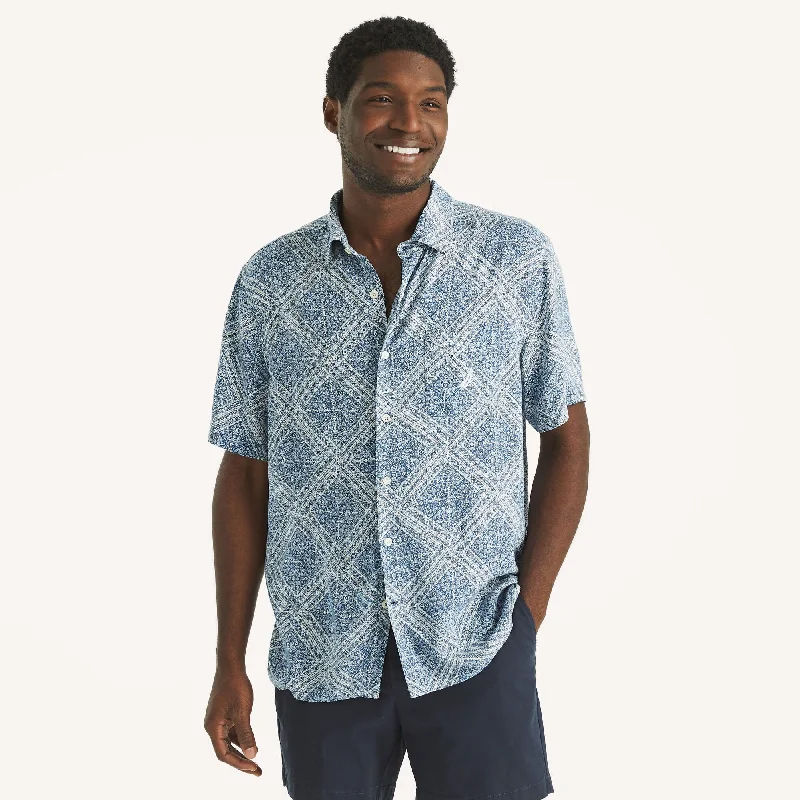 Nautica Mens Printed Linen Short-Sleeve Shirt