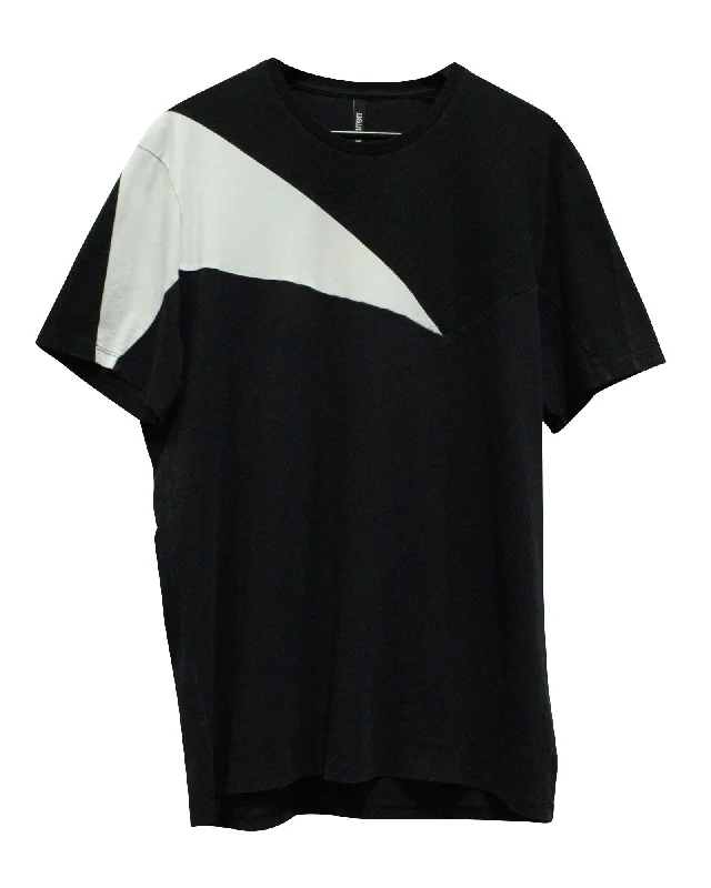 Men's short-sleeve stylish sleek-neutral-wide-zigzag top-Neil Barett Colorblock T-shirt in Black and White Cotton