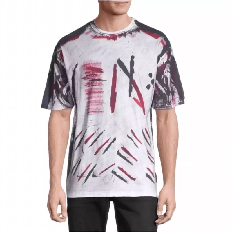 Men's short-sleeve neutral casual-bold-hot-maroon top-Paint Splattered T-Shirt In White