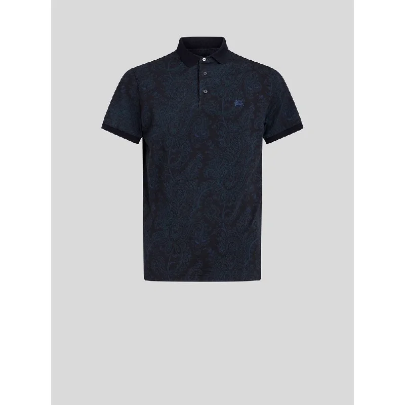 Men's short-sleeve fresh mint shirt-PAISLEY COTTON POLO SHIRT