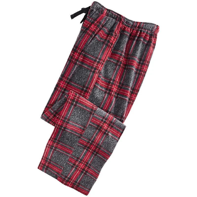 men's high-waisted camping green pants-Perry Ellis Men's Large-Plaid Fleece Pajama Pants Red Size Medium - M